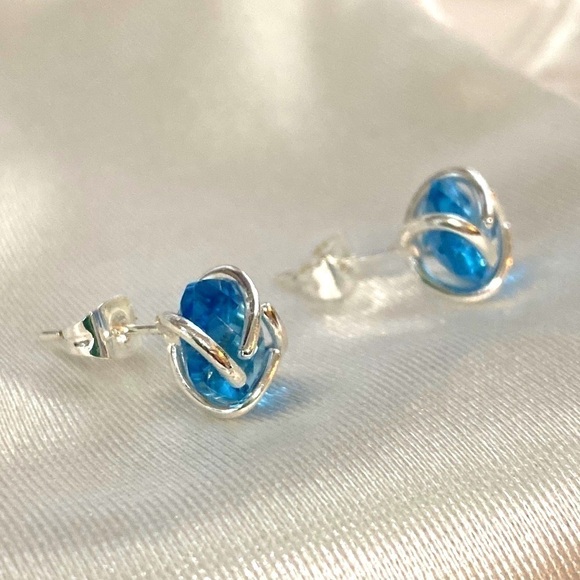 Handmade Blue Topaz Rectangular Cushion Gemstone Sterling Silver Earrings 8Ct - Picture 11 of 15